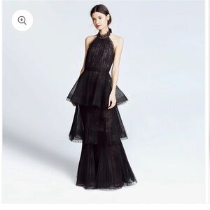 Marchesa Notte Tiered Black Dress